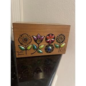 Vintage Multi Fleurs Enid Collins Original Box Bag Wood Purse Jeweled Flowers